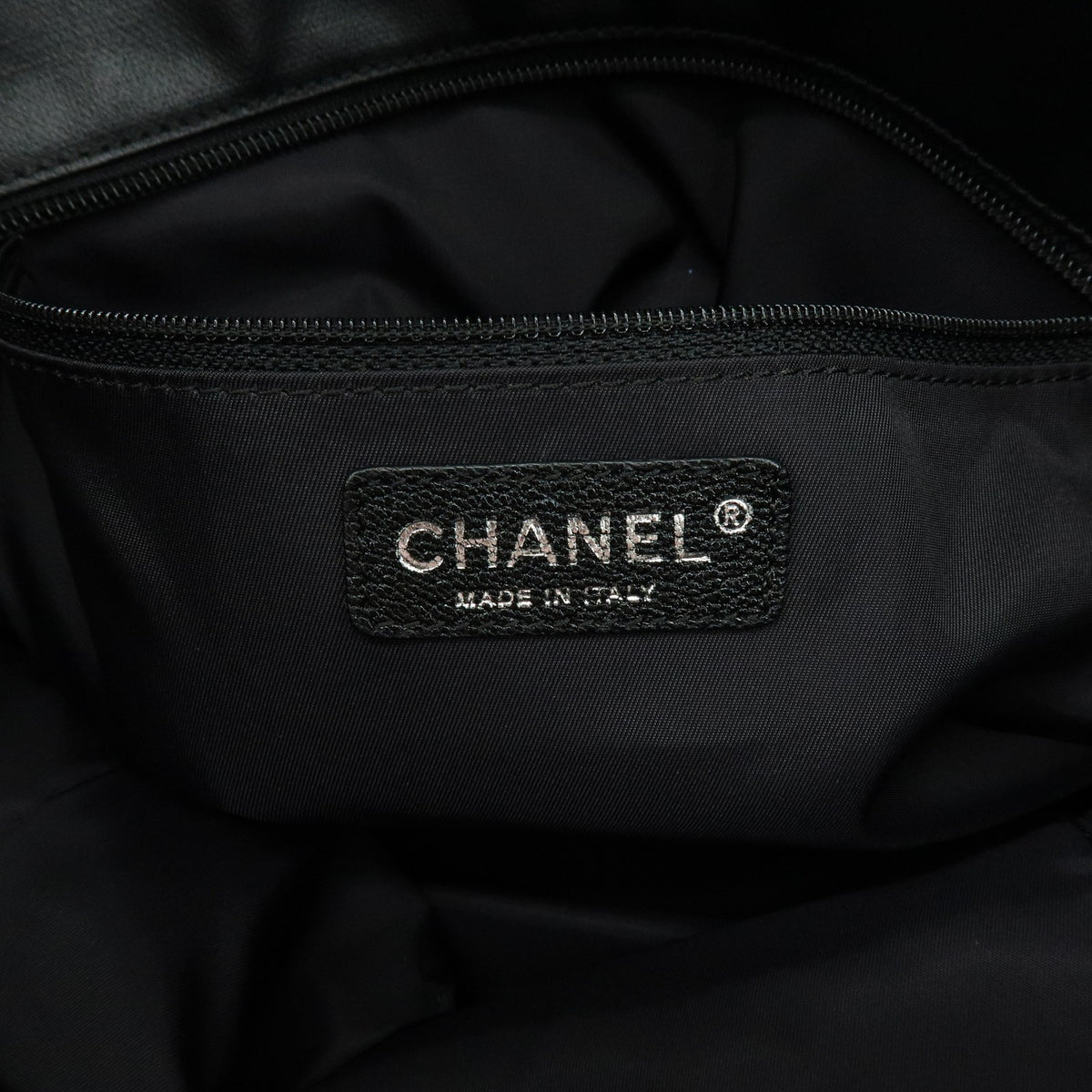 Chanel Biarritz Quilted Coated Canvas, Black, Leather, Tote Bag