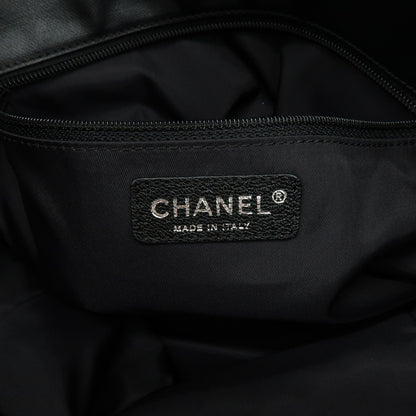 Chanel Biarritz Quilted Coated Canvas, Black, Leather, Tote Bag