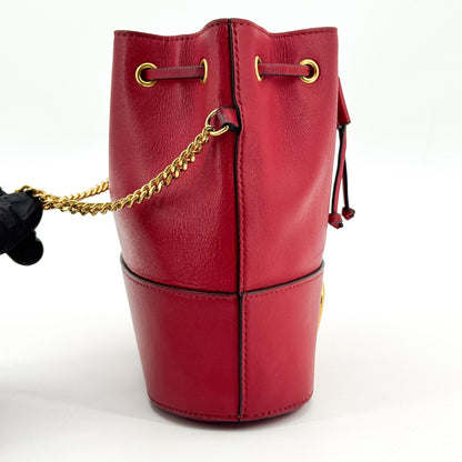 Valentino Garavani VLogo Drawstring Bucket Leather, Gold, Leather, Clutch