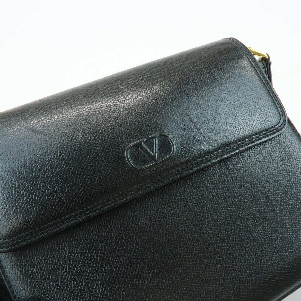 Valentino Garavani VLogo Flap Leather, Black, Leather, Shoulder Bag