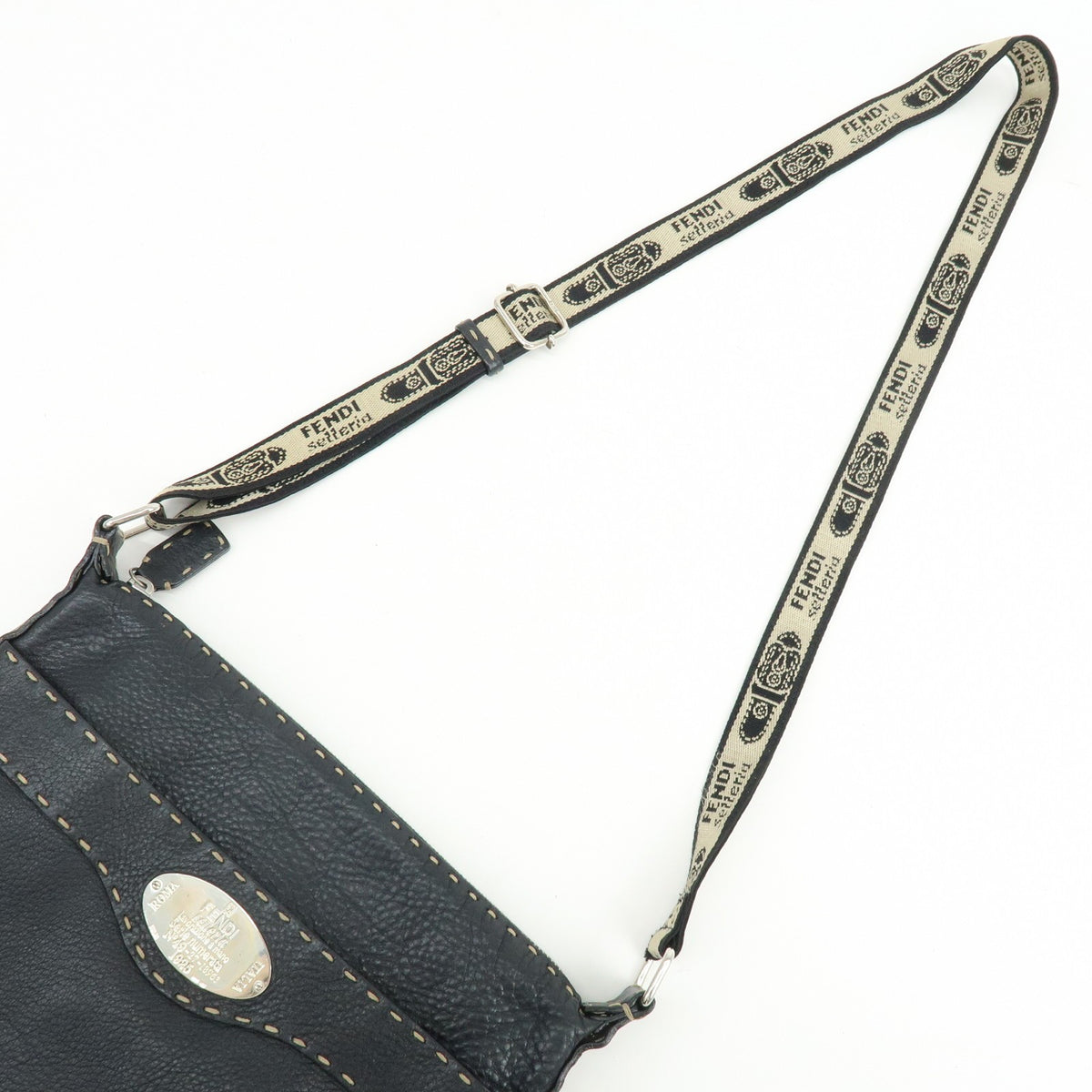 Fendi Vintage Selleria Zip Messenger Leather, Black, Leather, Handbag