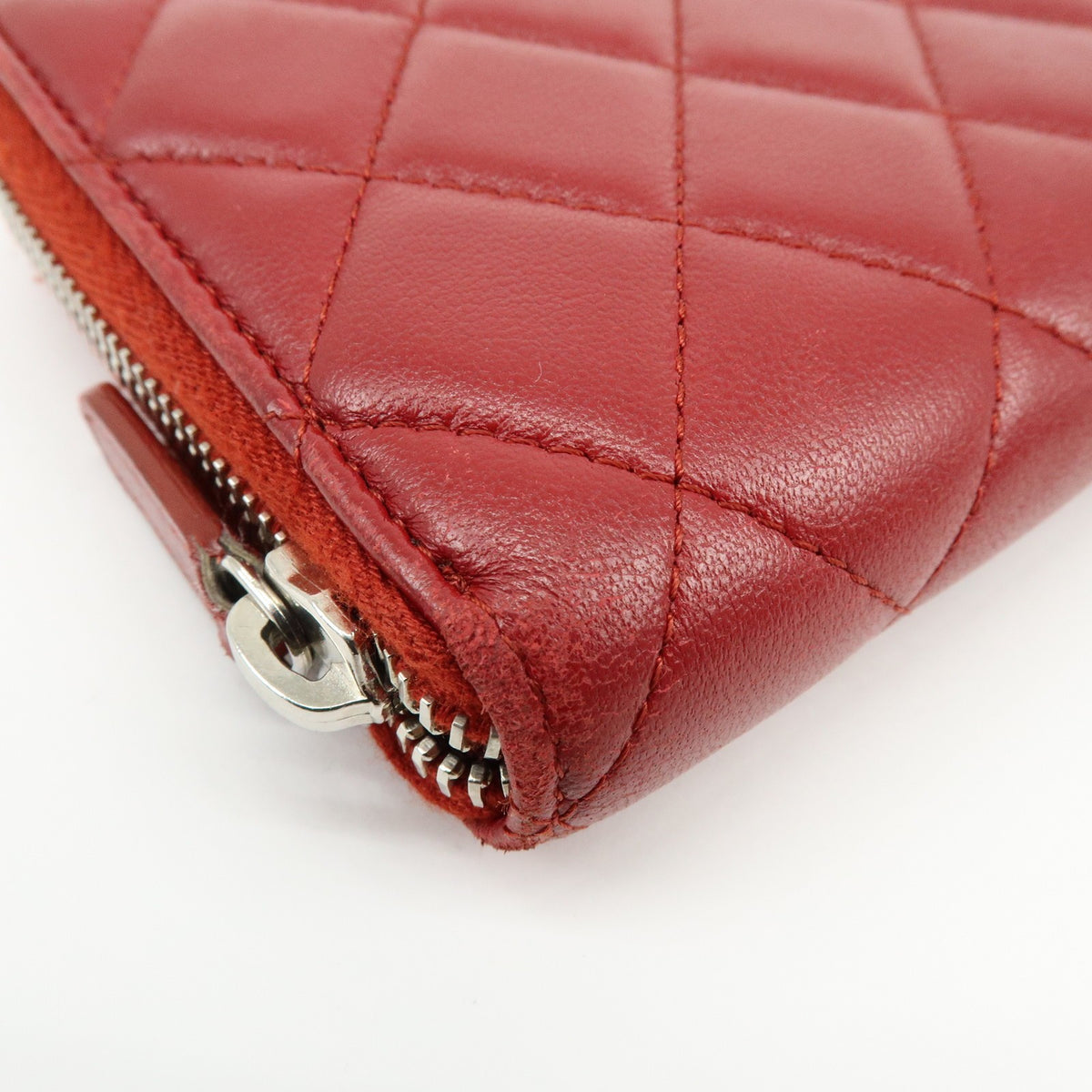 Chanel Zip Around Quilted Lambskin, Red, Leather, Wallet