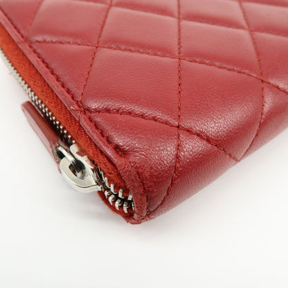 Chanel Zip Around Quilted Lambskin, Red, Leather, Wallet