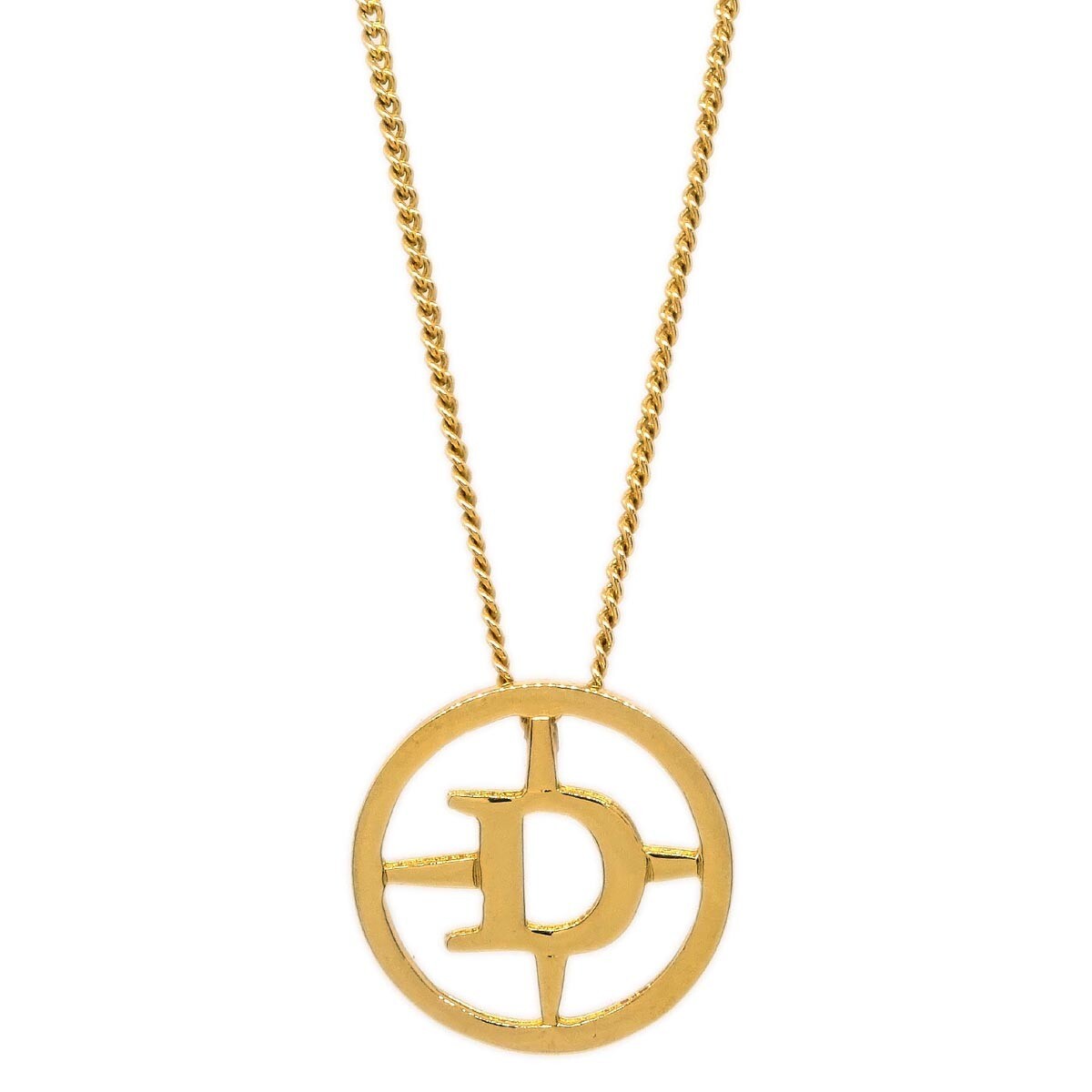Christian Dior CD Round Pendant Metal, Gold, Gold Plated, Necklace