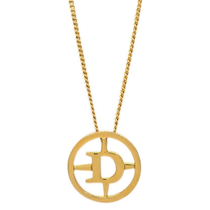 Christian Dior CD Round Pendant Metal, Gold, Gold Plated, Necklace