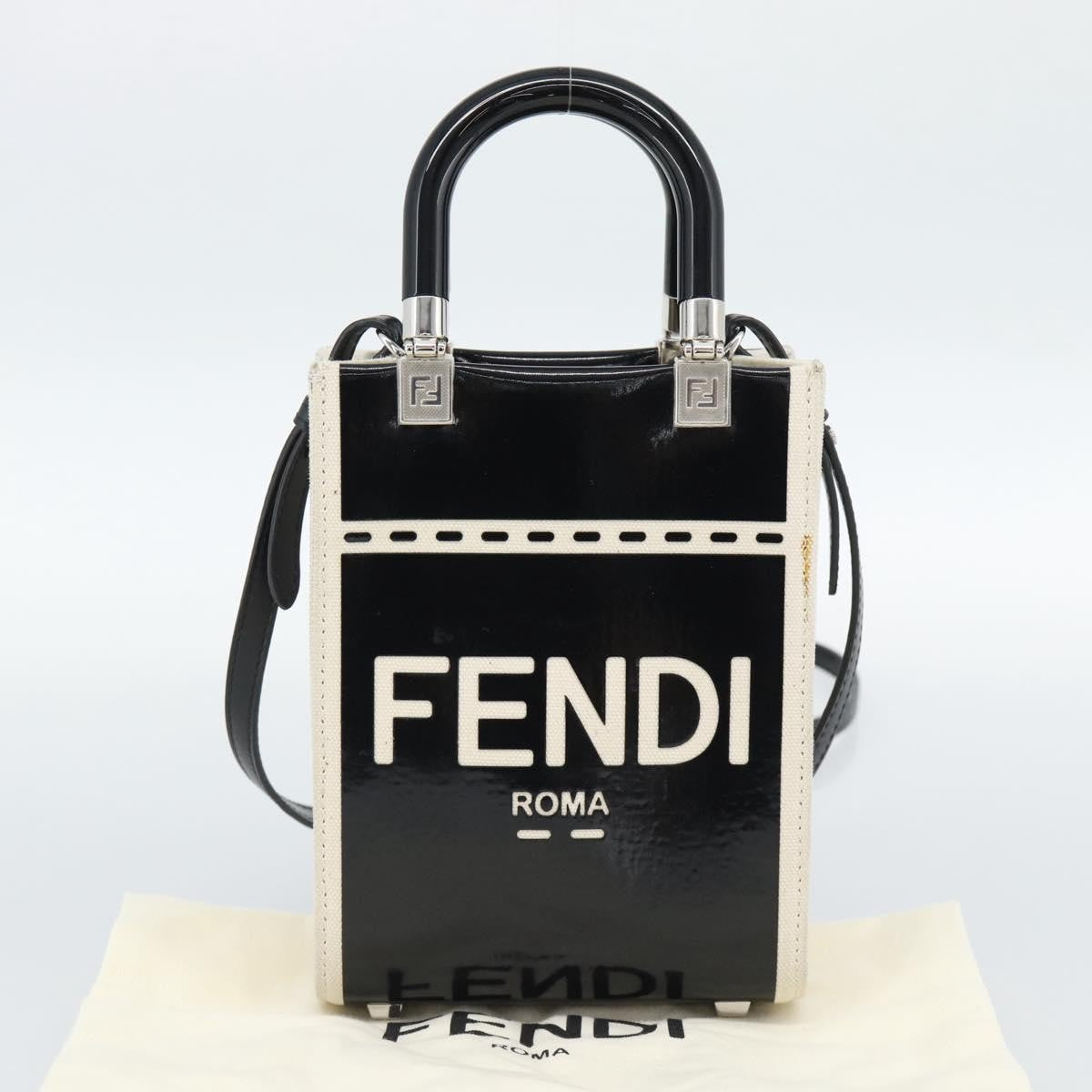 Fendi Sunshine Shopper Patent and Canvas, Black, Patent Leather, Tote Bag