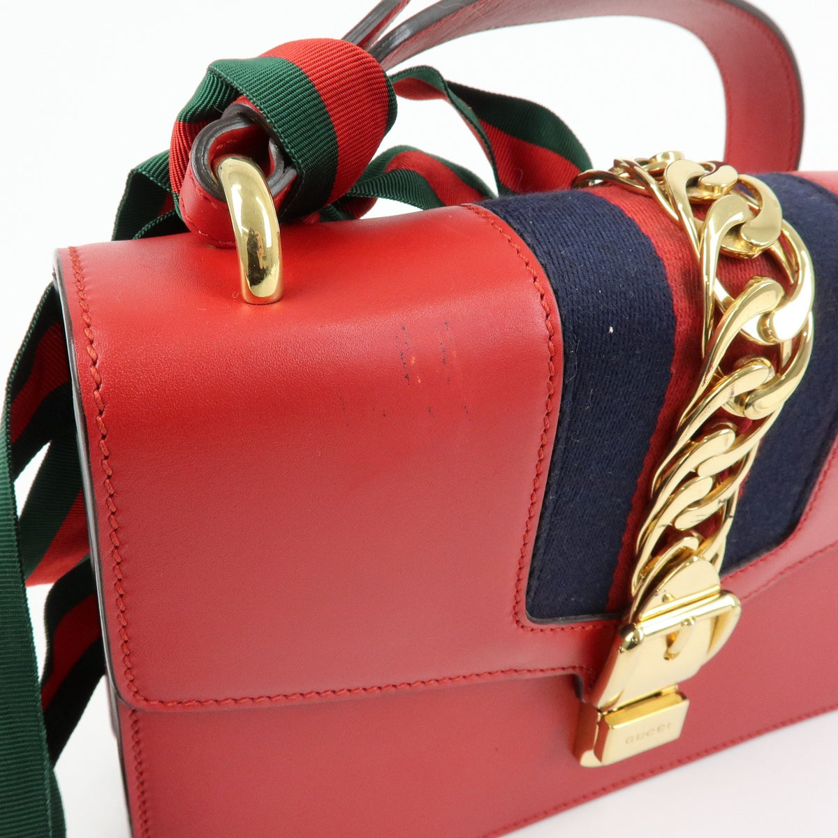 Gucci Sylvie Leather, Red, Leather, Shoulder Bag