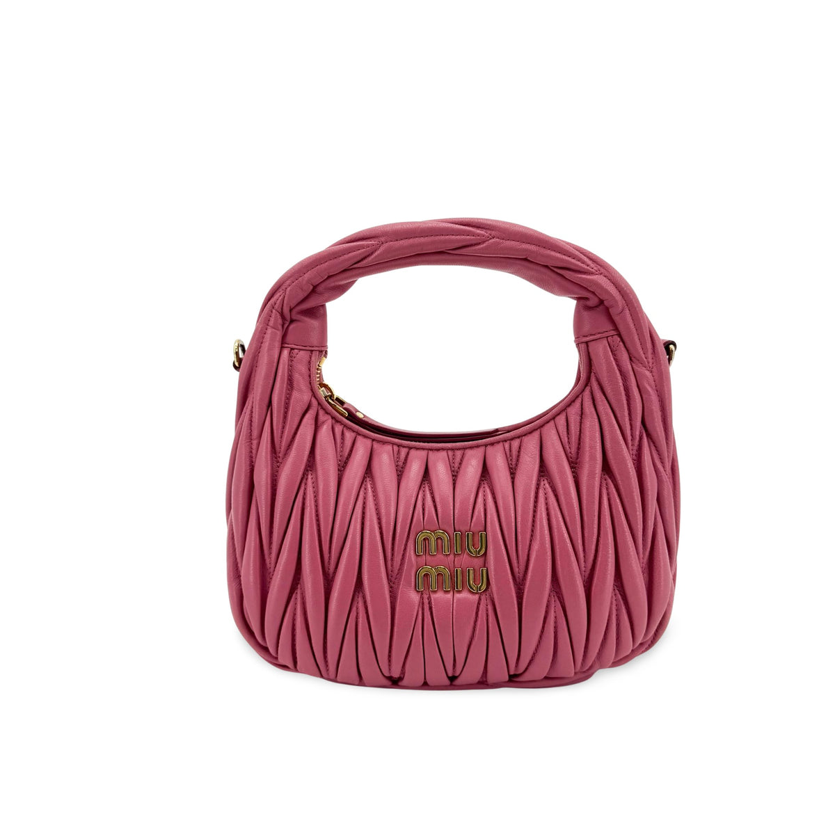 Miu Miu Wander Hobo Matelasse Satin, Pink, Leather, Shoulder Bag