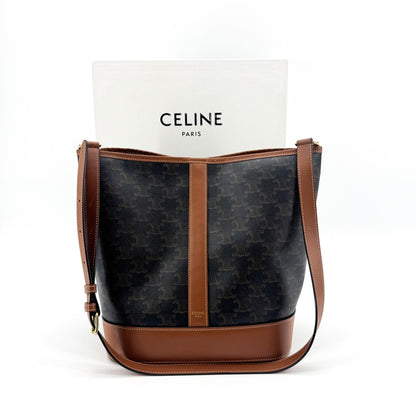 Celine Bucket Triomphe Coated Canvas, Brown, Canvas, Shoulder Bag