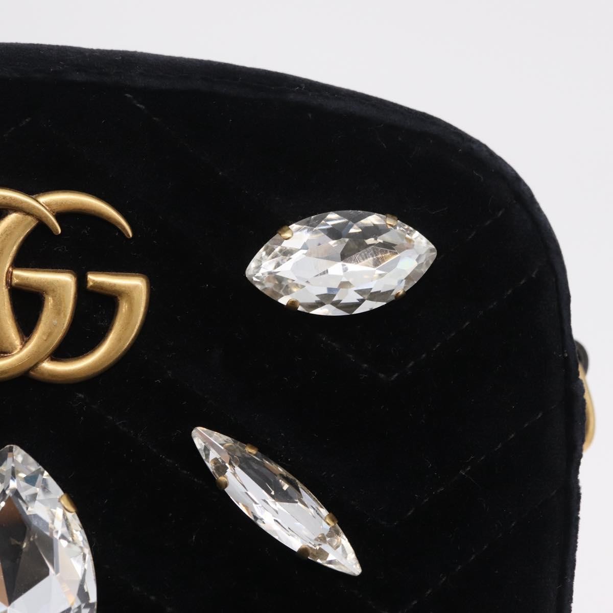 Gucci GG Marmont Crystal Embellished Matelasse Velvet, Black, Velvet, Shoulder Bag