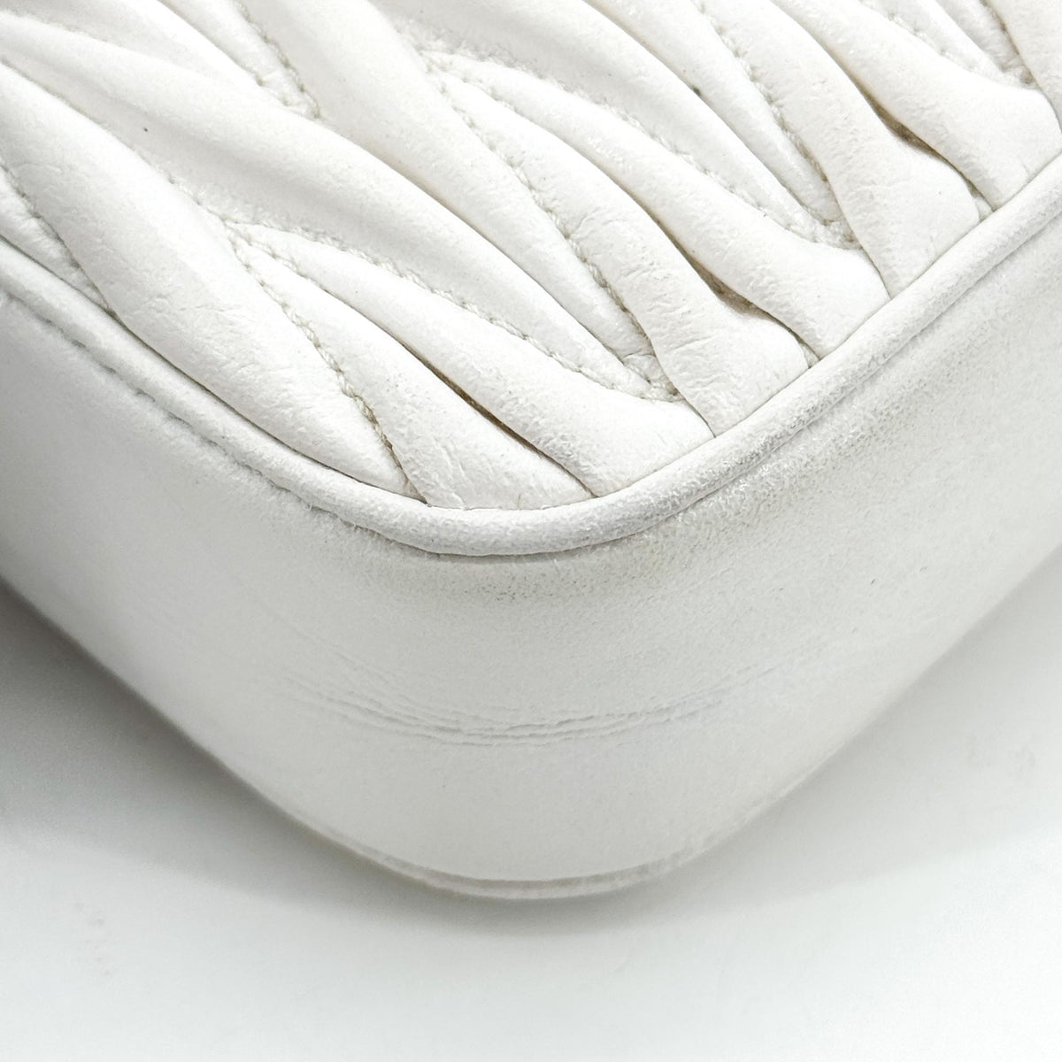 Miu Miu Matelassé Nappa Leather Top Handle Bag Leather, White, Leather, Clutch