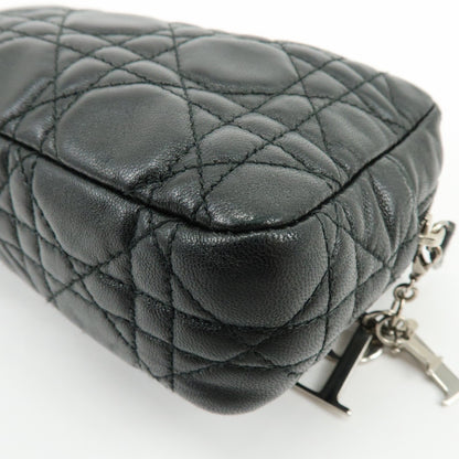 Christian Dior Lady Dior Cannage Quilt Leather, Black, Leather, Wallet