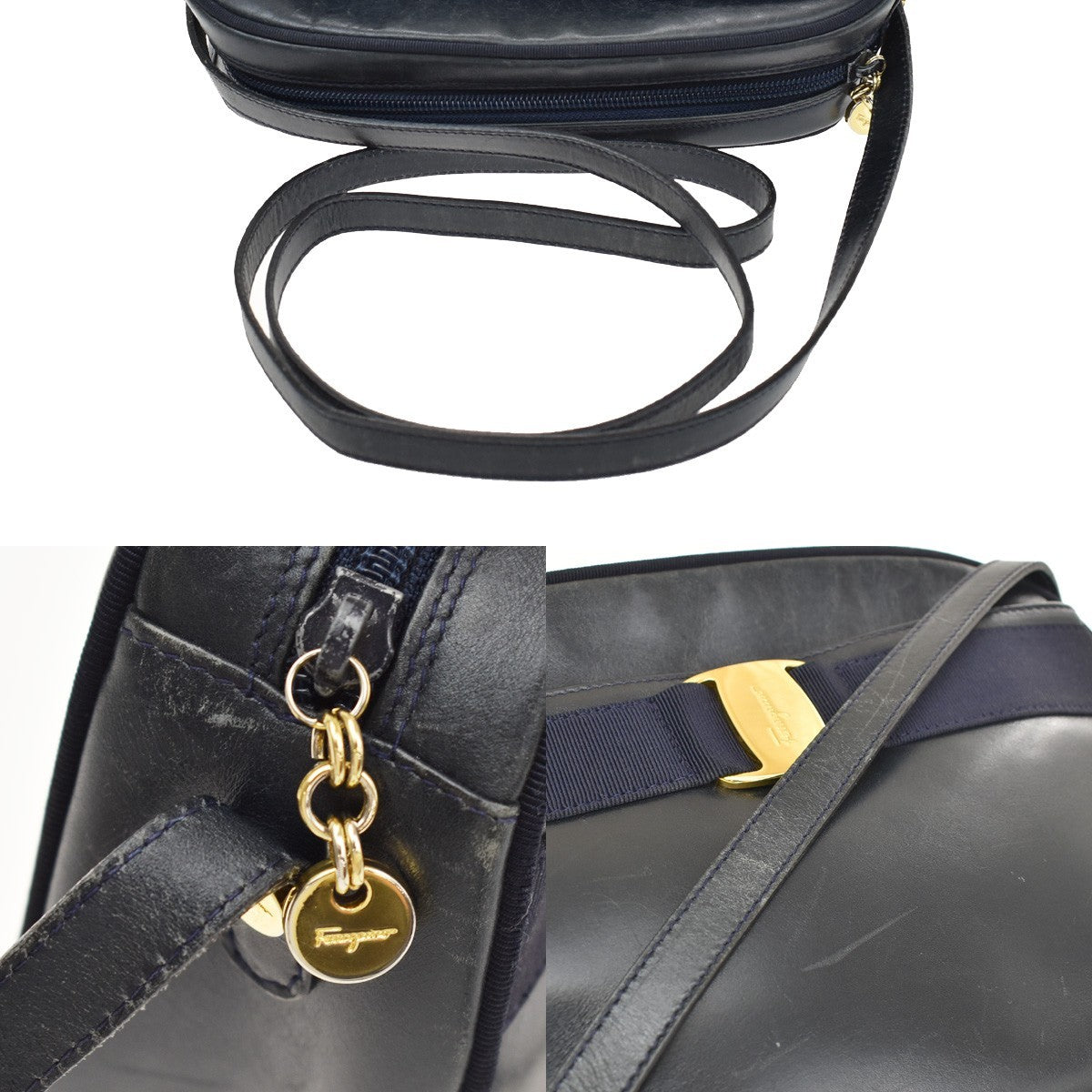 Salvatore Ferragamo Vara Bow Camera Leather, Navy, Leather, Shoulder Bag