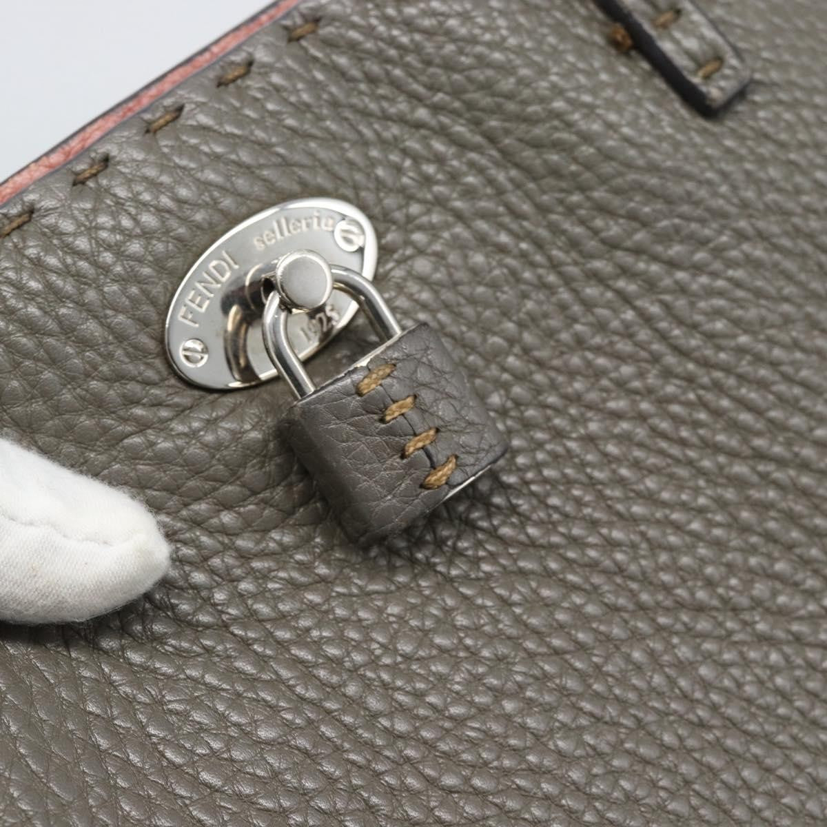Fendi Selleria Carla Leather, Gray, Leather, Tote Bag