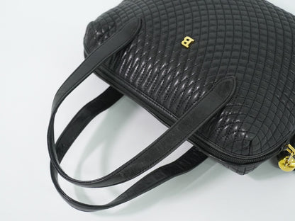 Bally Vintage Quilted Leather, Black, Leather, Handbag