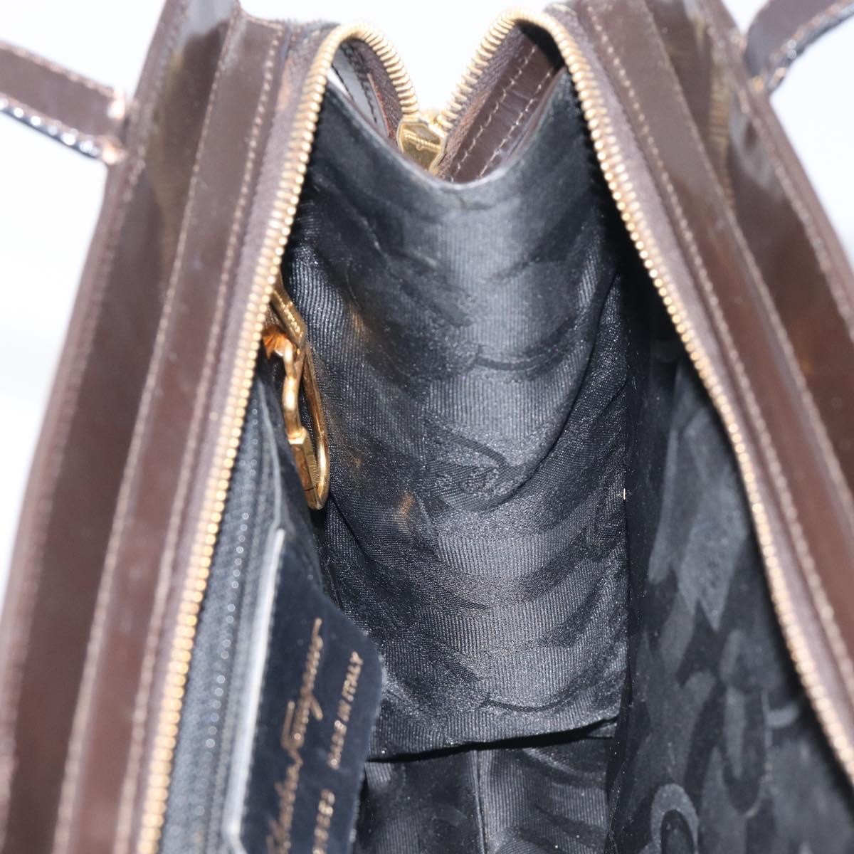 Salvatore Ferragamo Gancini Patent Leather, Brown, Patent Leather, Crossbody Bag