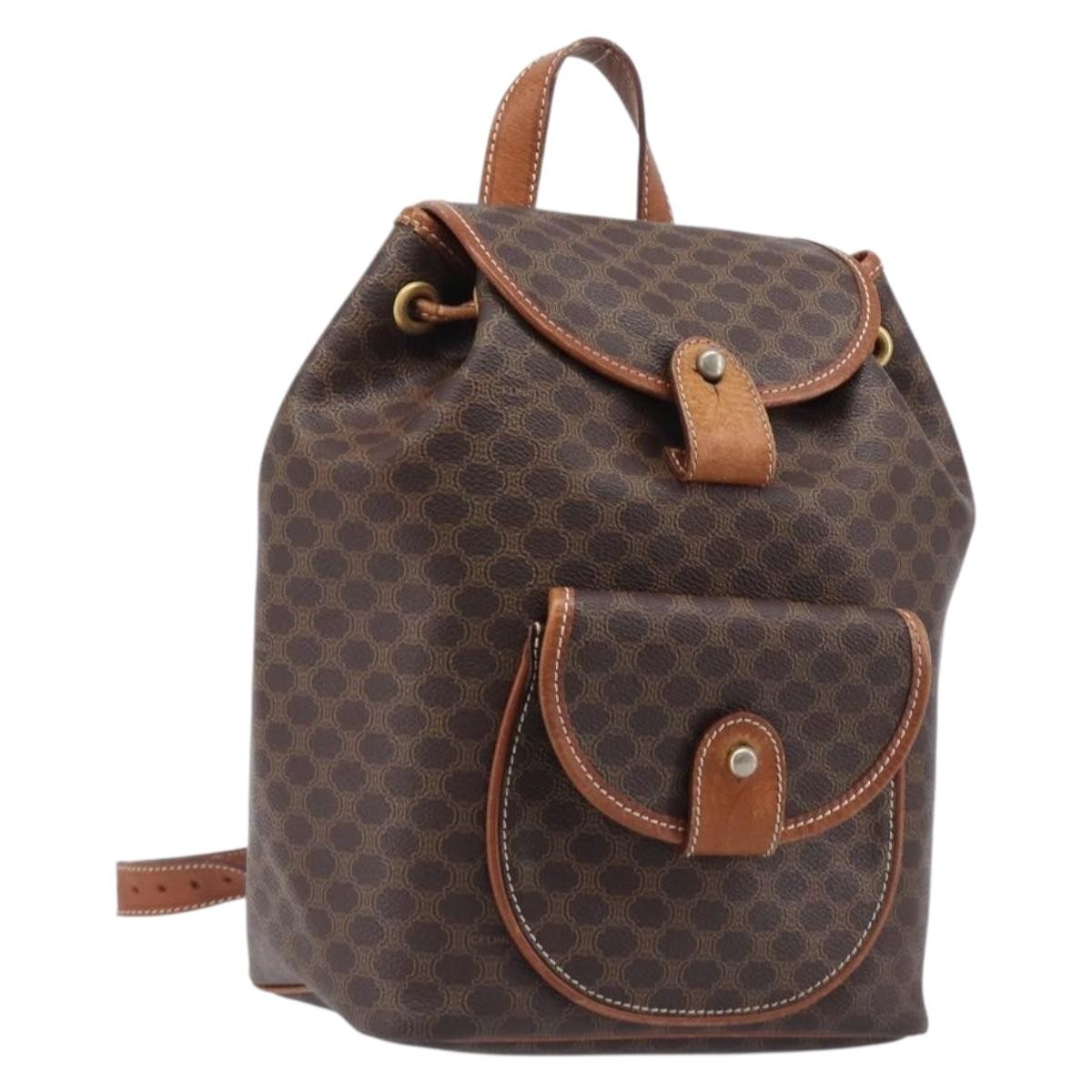 Celine Vintage Macadam Canvas, Brown, Canvas, Backpack