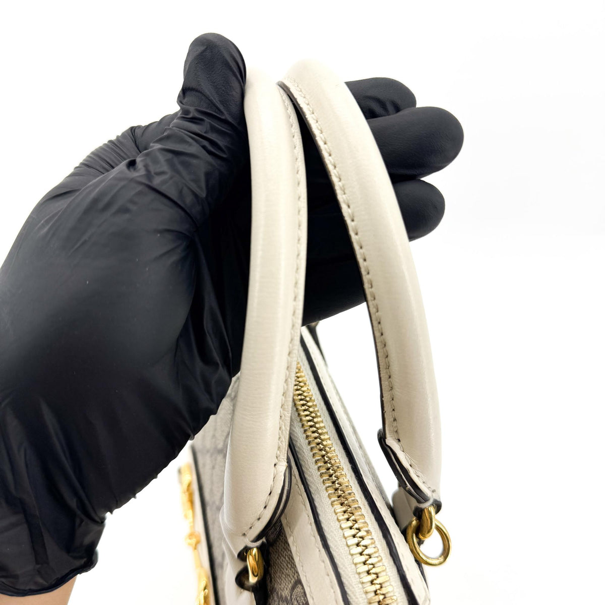 Gucci Horsebit 1955 Top Handle GG Canvas with Leather, White, Canvas, Handbag