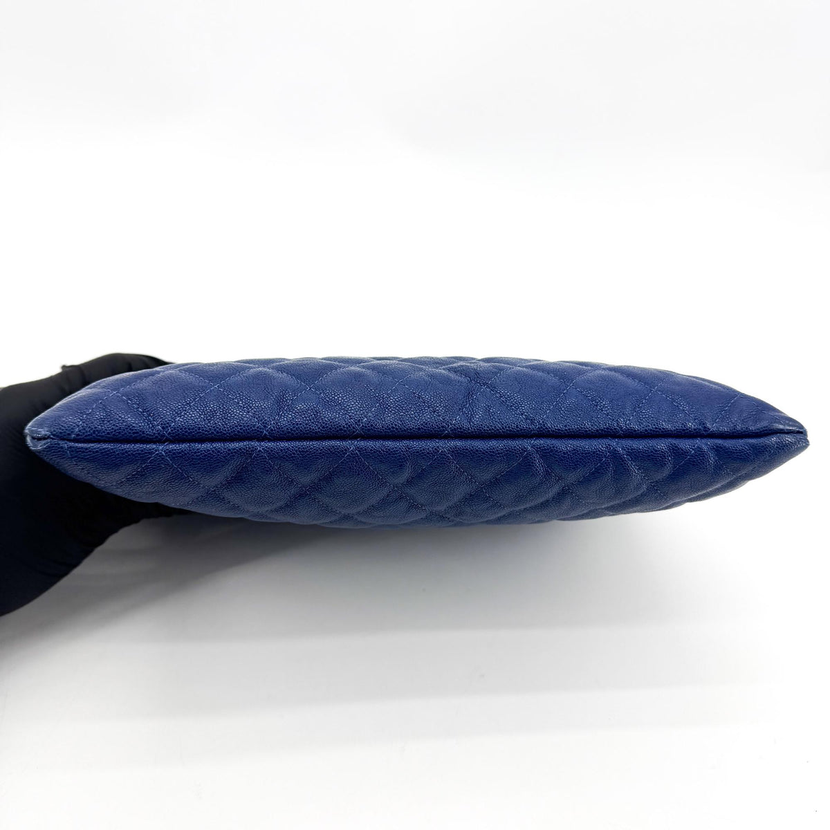 Chanel Boy O Case Clutch Quilted Caviar, Blue, Leather, Clutch