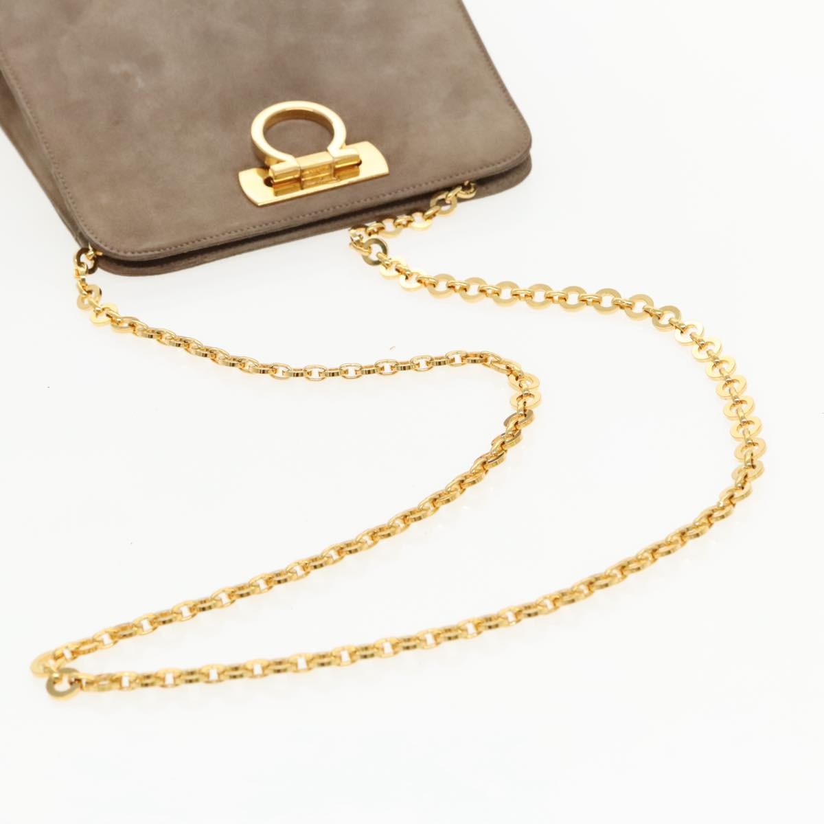 Salvatore Ferragamo Vintage Gancini Chain Suede, Brown, Suede, Shoulder Bag