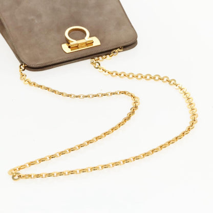 Salvatore Ferragamo Vintage Gancini Chain Suede, Brown, Suede, Shoulder Bag