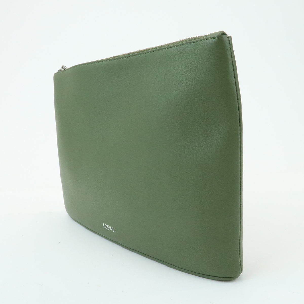 Loewe T Pouch Leather, Green, Leather, Clutch