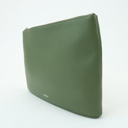 Loewe T Pouch Leather, Green, Leather, Clutch
