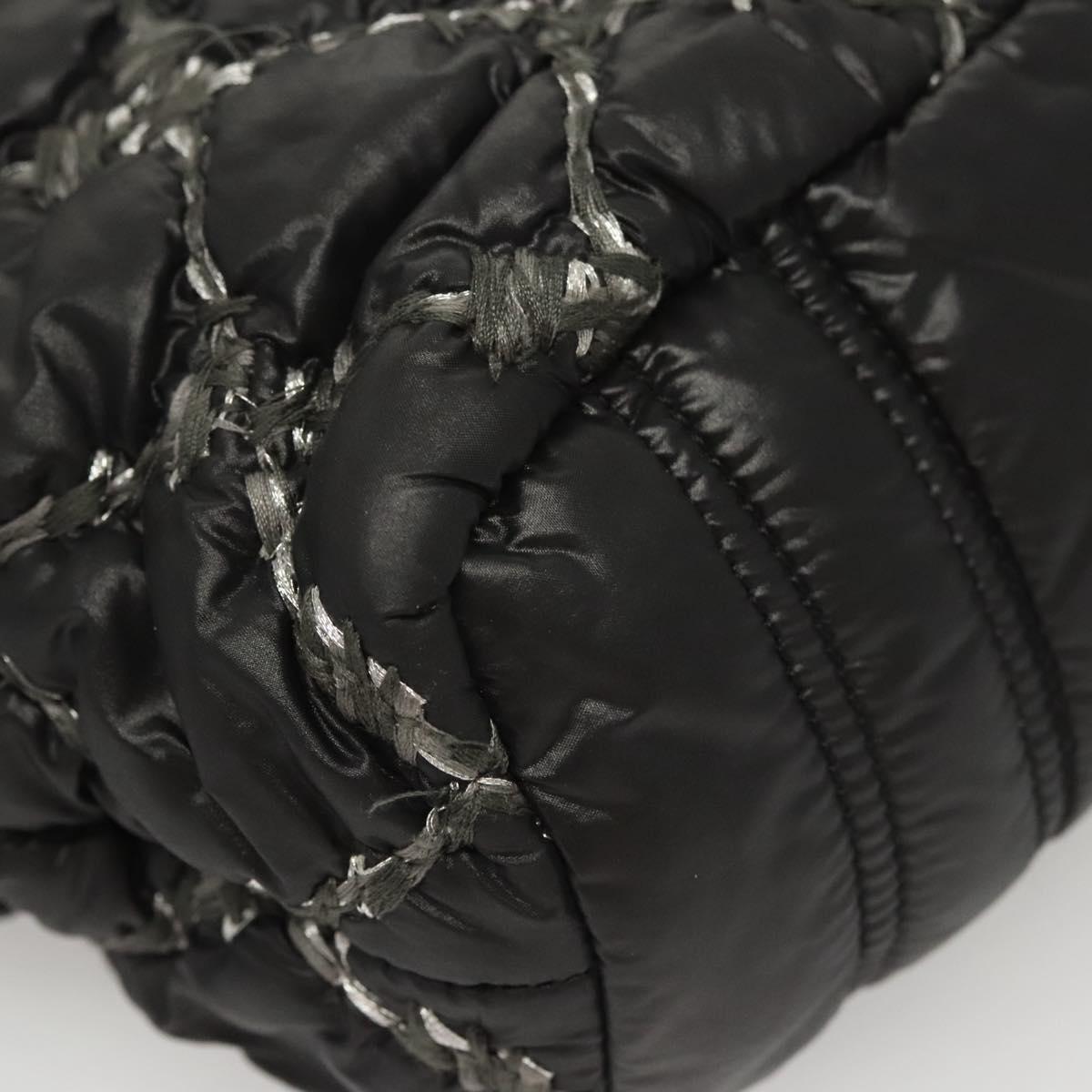 Chanel Tweed on Stitch Zip Tote Quilted Nylon, Black, Nylon, Shoulder Bag