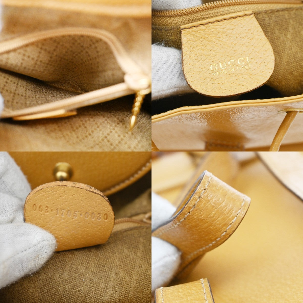 Gucci Vintage Bamboo Leather, Yellow, Leather, Backpack