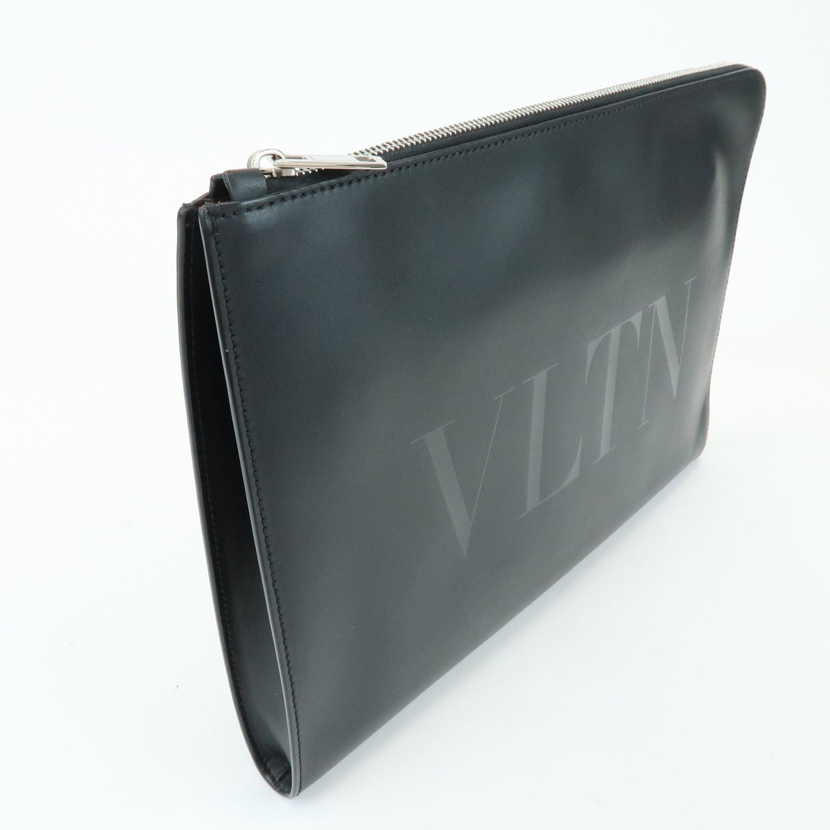 Valentino Garavani VLTN Zip Pouch Printed Leather, Black, Leather, Clutch