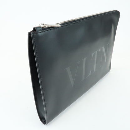 Valentino Garavani VLTN Zip Pouch Printed Leather, Black, Leather, Clutch