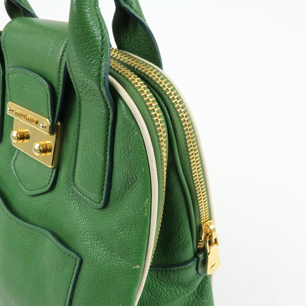 Miu Miu Madras Top Handle Leather, Green, Leather, Handbag