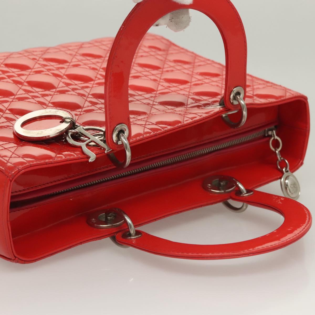 Christian Dior Vintage Lady Dior Patent Patent leather, "red + Silver", Patent Leather, Handbag