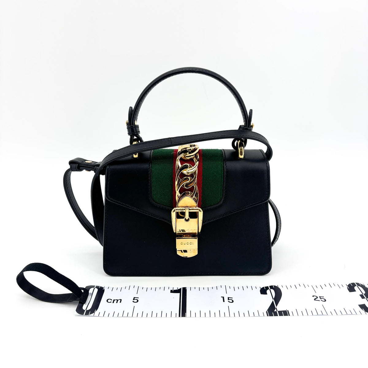 Gucci Sylvie Top Handle Leather, Black, Leather, Handbag