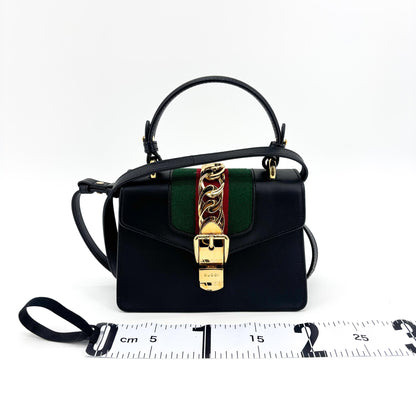 Gucci Sylvie Top Handle Leather, Black, Leather, Handbag