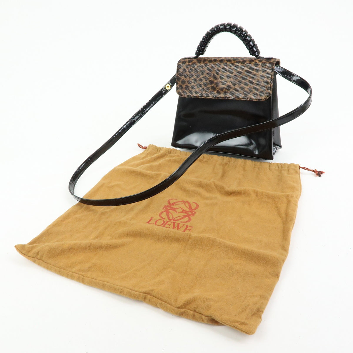 Loewe Vintage Velazquez Top Handle Leather, Black, Patent Leather, Handbag
