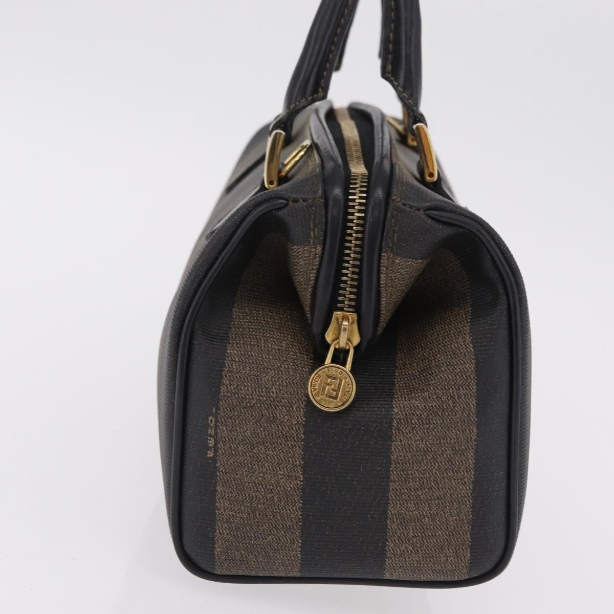 Fendi Vintage Pequin Boston Coated Canvas, Brown, Canvas, Handbag