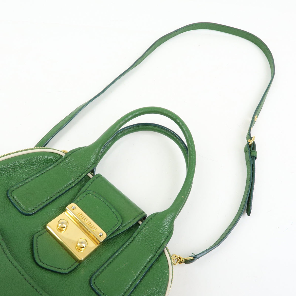 Miu Miu Madras Top Handle Leather, Green, Leather, Handbag