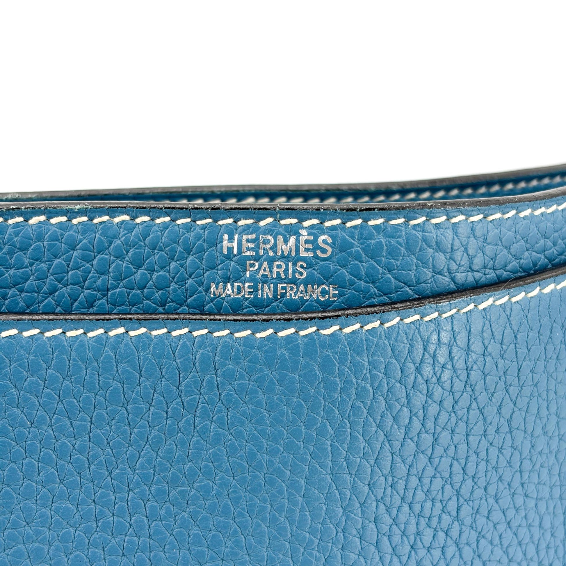 Hermes Sac a Depeches Togo, Blue, Leather, Handbag