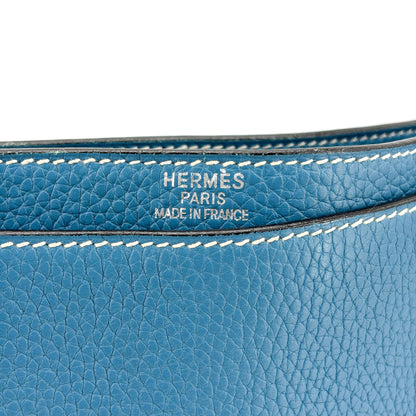 Hermes Sac a Depeches Togo, Blue, Leather, Handbag