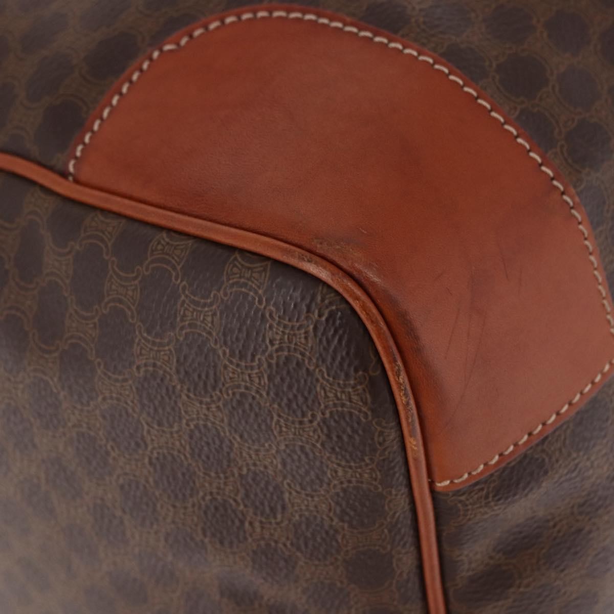Celine Vintage Duffle Macadam Coated Canvas, Brown, Canvas, Handbag