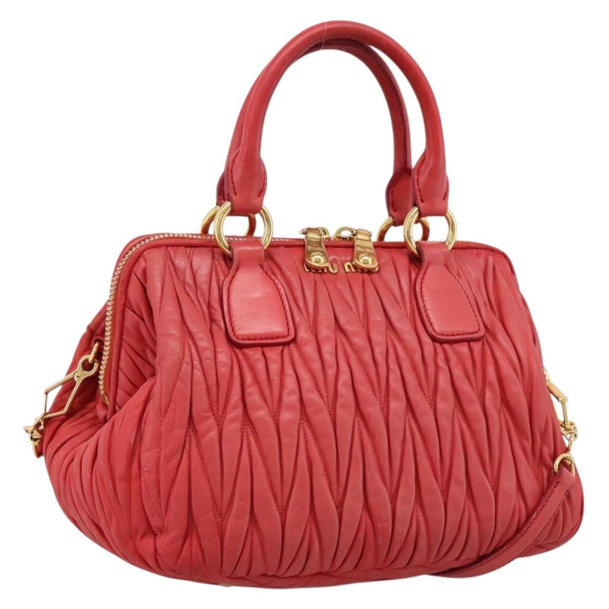 Miu Miu Madras Bowler Matelasse Leather, Red, Leather, Handbag