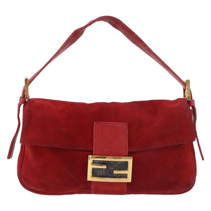 Fendi Baguette Leather, Red, Suede, Shoulder Bag