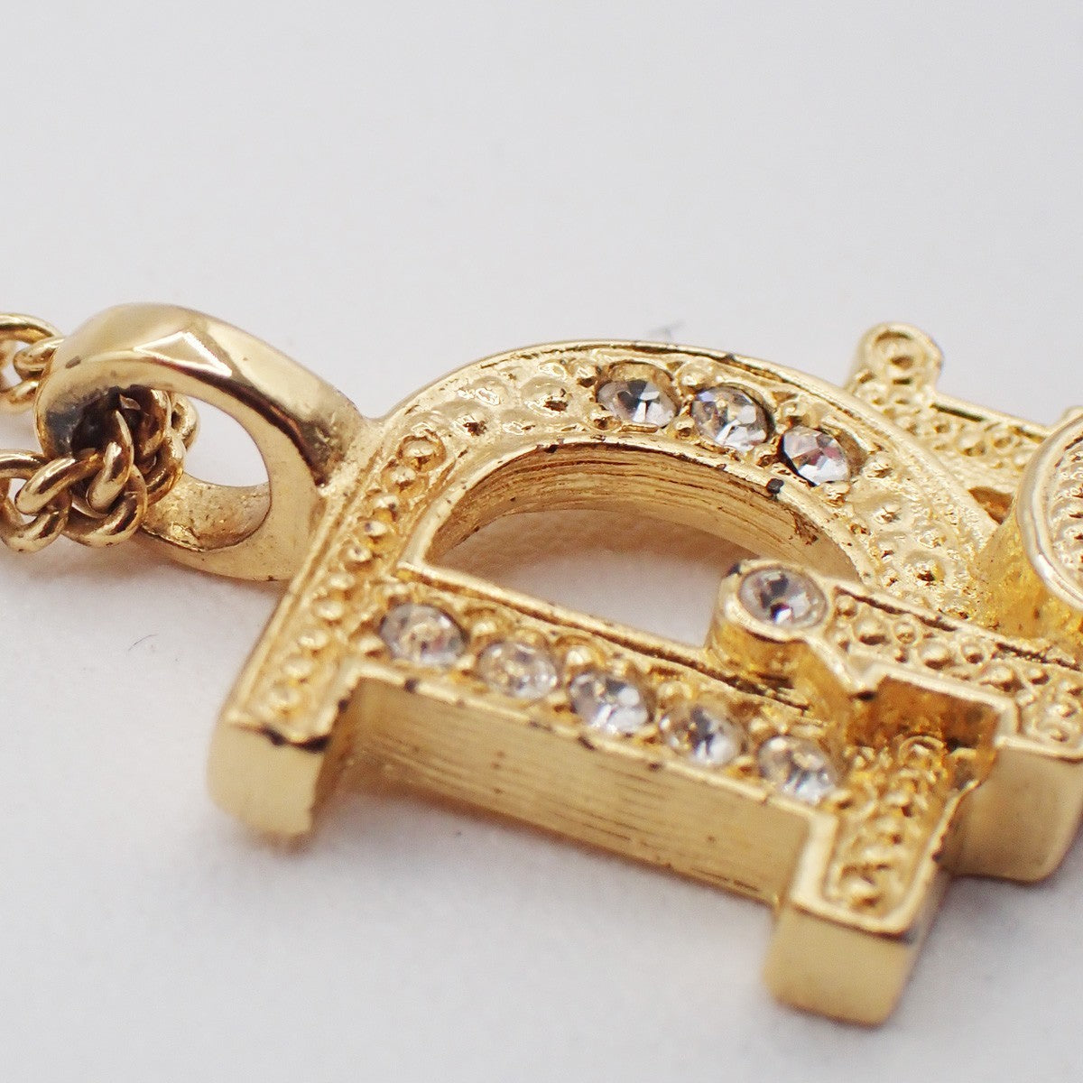Christian Dior Vintage Dior Logo Metal and Crystal, Gold, Gold Plated, Necklace