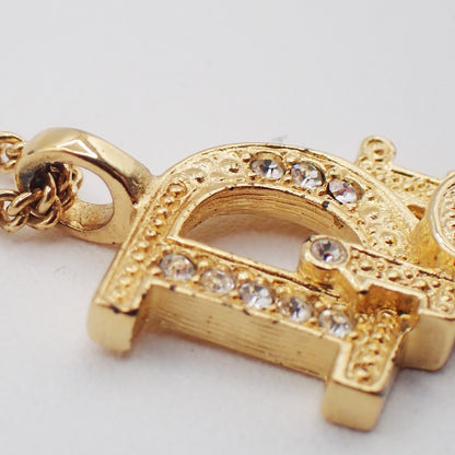 Christian Dior Vintage Dior Logo Metal and Crystal, Gold, Gold Plated, Necklace