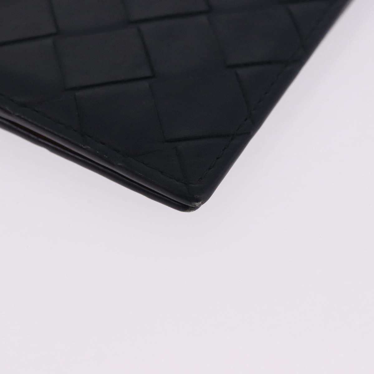 Bottega Veneta Bifold Card Holder Intercciato Leather, Navy, Leather, Card Holder