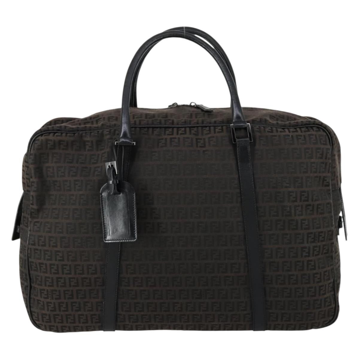 Fendi Vintage Boston Zucchino Canvas, Brown, Canvas, Handbag