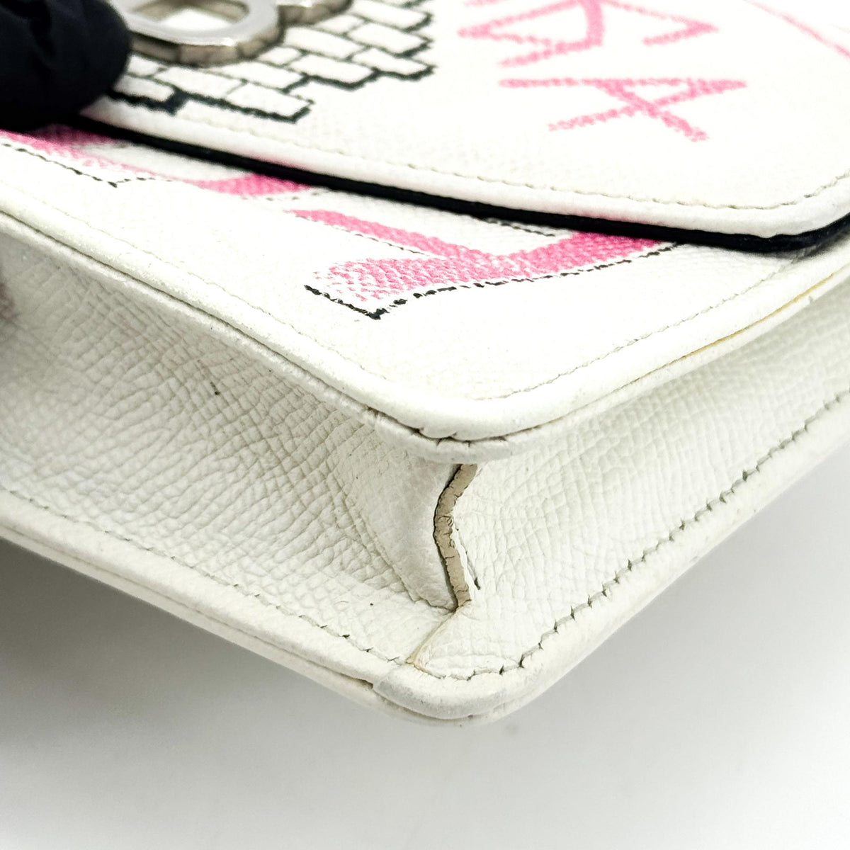 Balenciaga BB Graffiti Chain Leather, White, Leather, Crossbody Bag