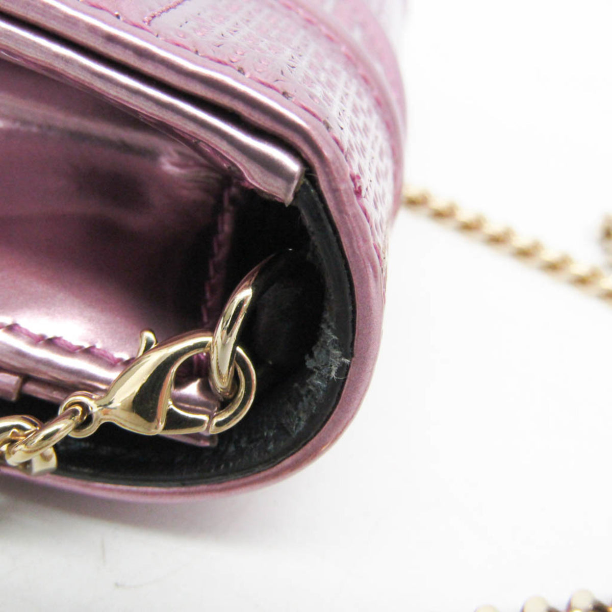 Christian Dior Diorama Wallet on Chain Metallic Distressed Calfskin, Pink, Patent Leather, Crossbody Bag