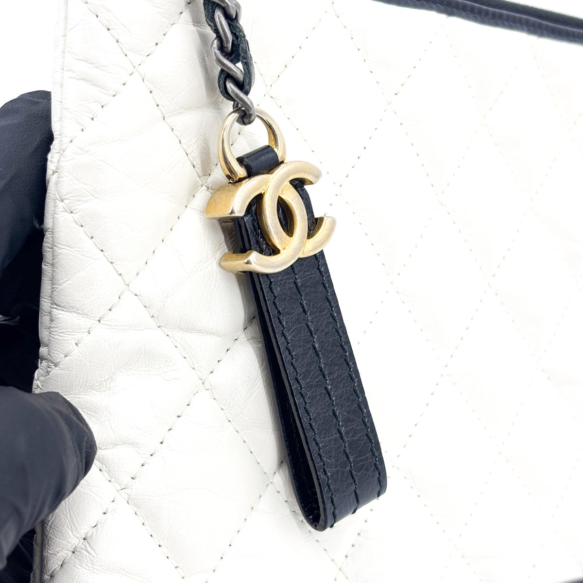 Chanel Gabrielle O Case Clutch Quilted Aged Calfskin, Black, Leather, Clutch